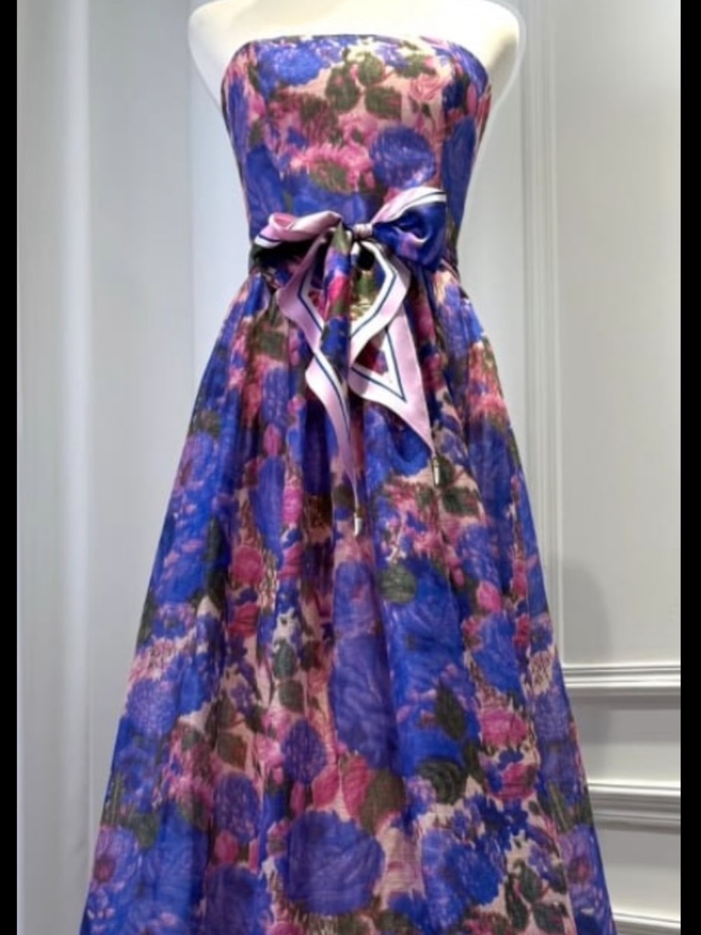Zimmerman High Tide silk and Linen  Strapless Floral Gown US 2